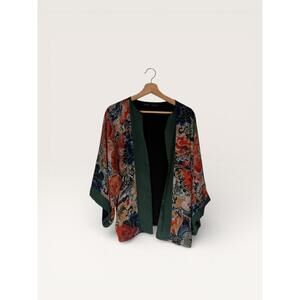 Boho Floral Pattern Kimono with Green Trim